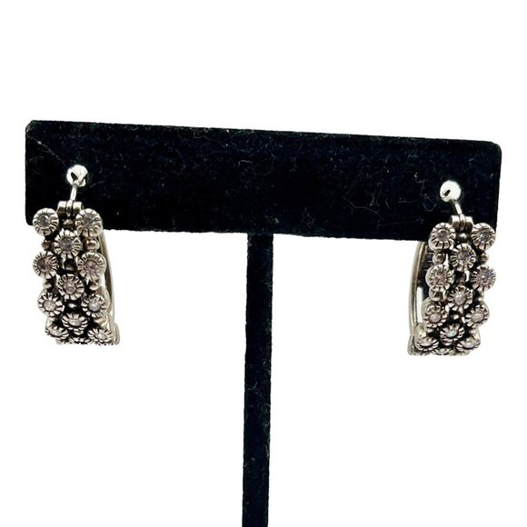 Ross‎ Simons Cubic Zirconia Cluster Huggie Hoop Earrings Silver Sparkle Glam - Picture 1 of 6